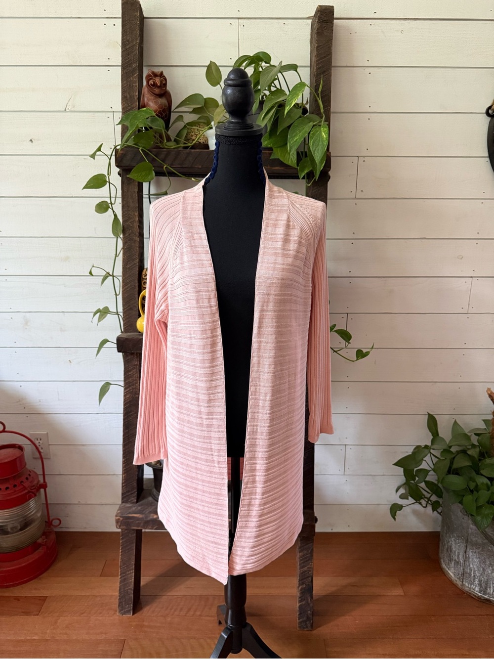 Talbots Pale Pink Open-Front Ribbed Cardigan - Picture 10 of 17